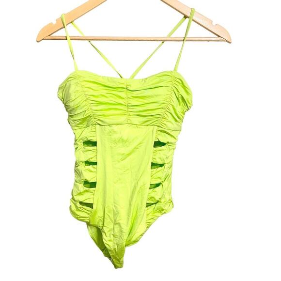 SOLUNA Skies One Piece Shirred Side Swimsuit Lime M - Picture 4 of 10